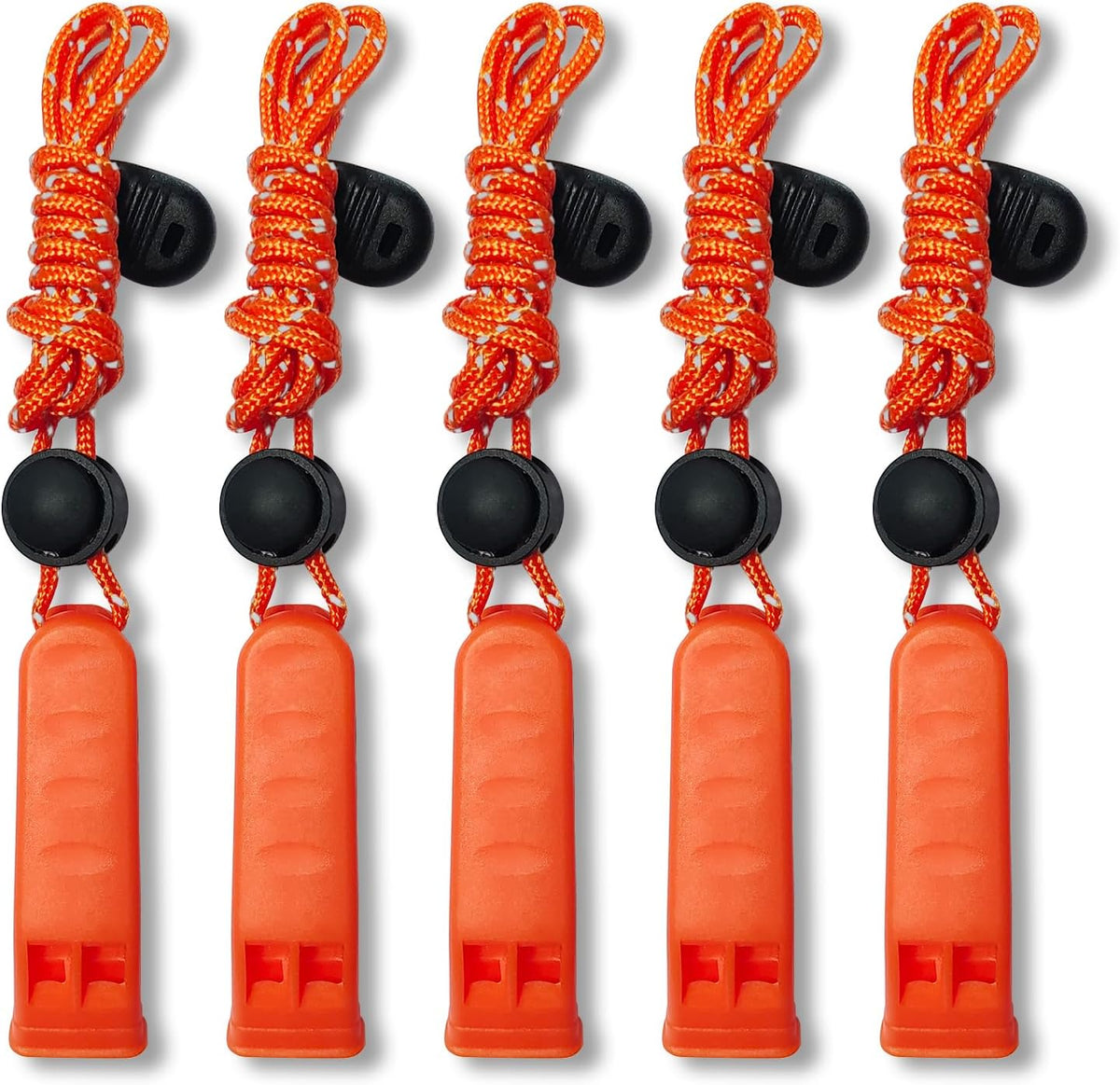 9-Pack Plastic Emergency Signal Whistles with Reflective Lanyards