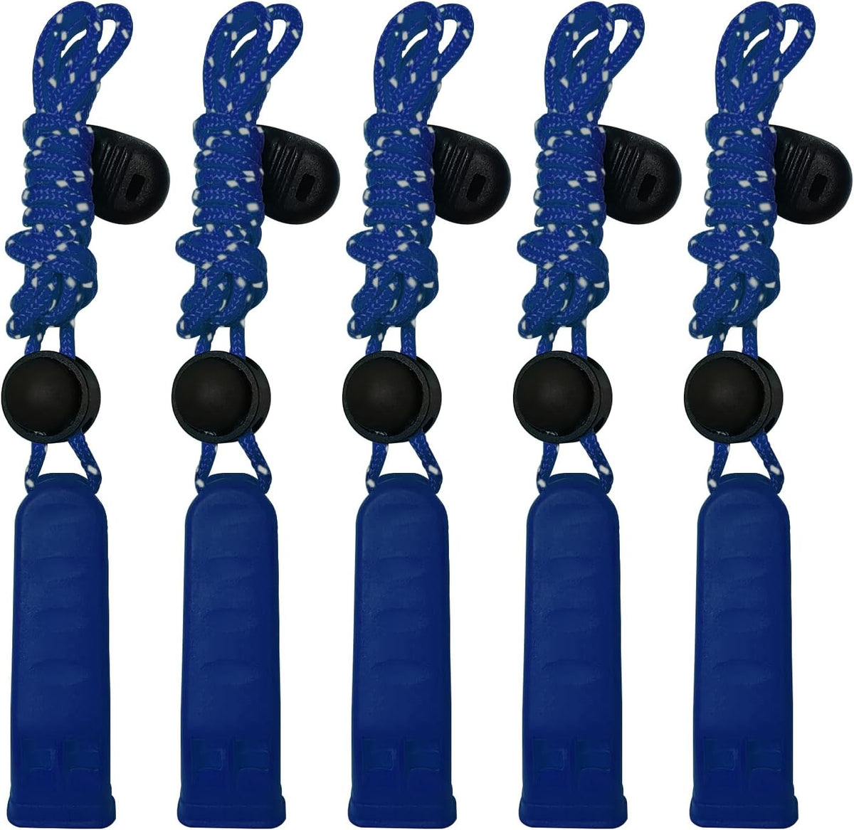 5-Pack Plastic Emergency Signal Whistles with Reflective Lanyards