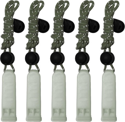 5-Pack Plastic Emergency Signal Whistles with Reflective Lanyards