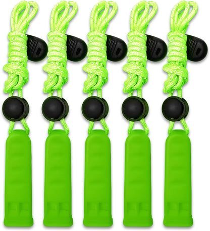 5-Pack Plastic Emergency Signal Whistles with Reflective Lanyards