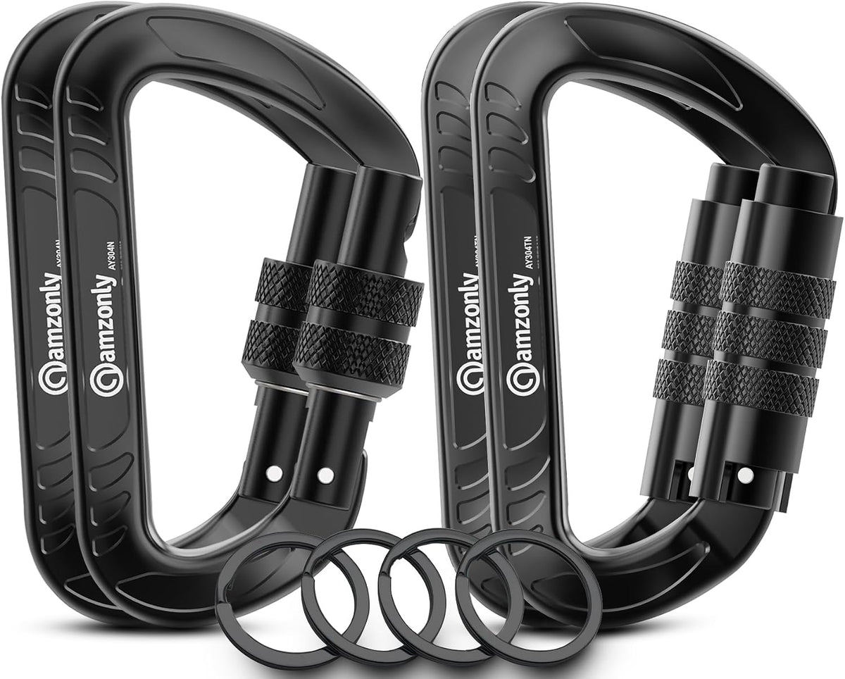 4-Pack 3-Inch Aluminum Locking Carabiner Clips, Auto-Lock and Screw-Lock