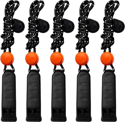 9-Pack Plastic Emergency Signal Whistles with Reflective Lanyards