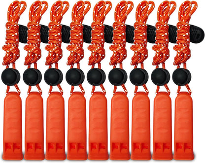 5-Pack Plastic Emergency Signal Whistles with Reflective Lanyards